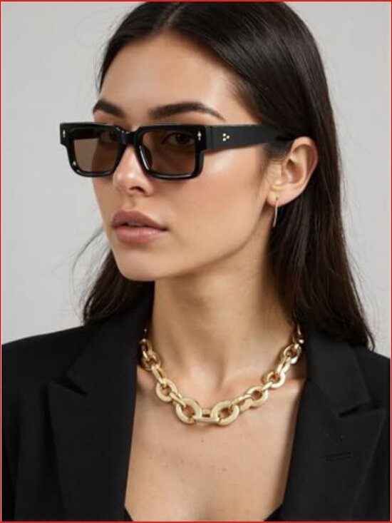 Thick Frame Square Sunglasses Chunky Rectangle Rivet Design UV400 Protection main image 5